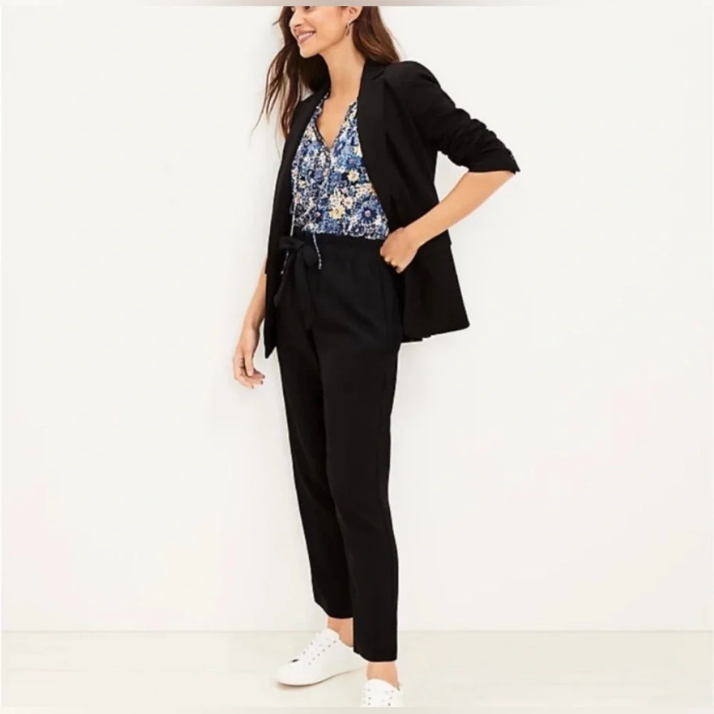 LOFT PULL ON ANKLE LENGTH PANTS TIE WAIST IN BLACK SIZE MEDIUM - Picture 2 of 13